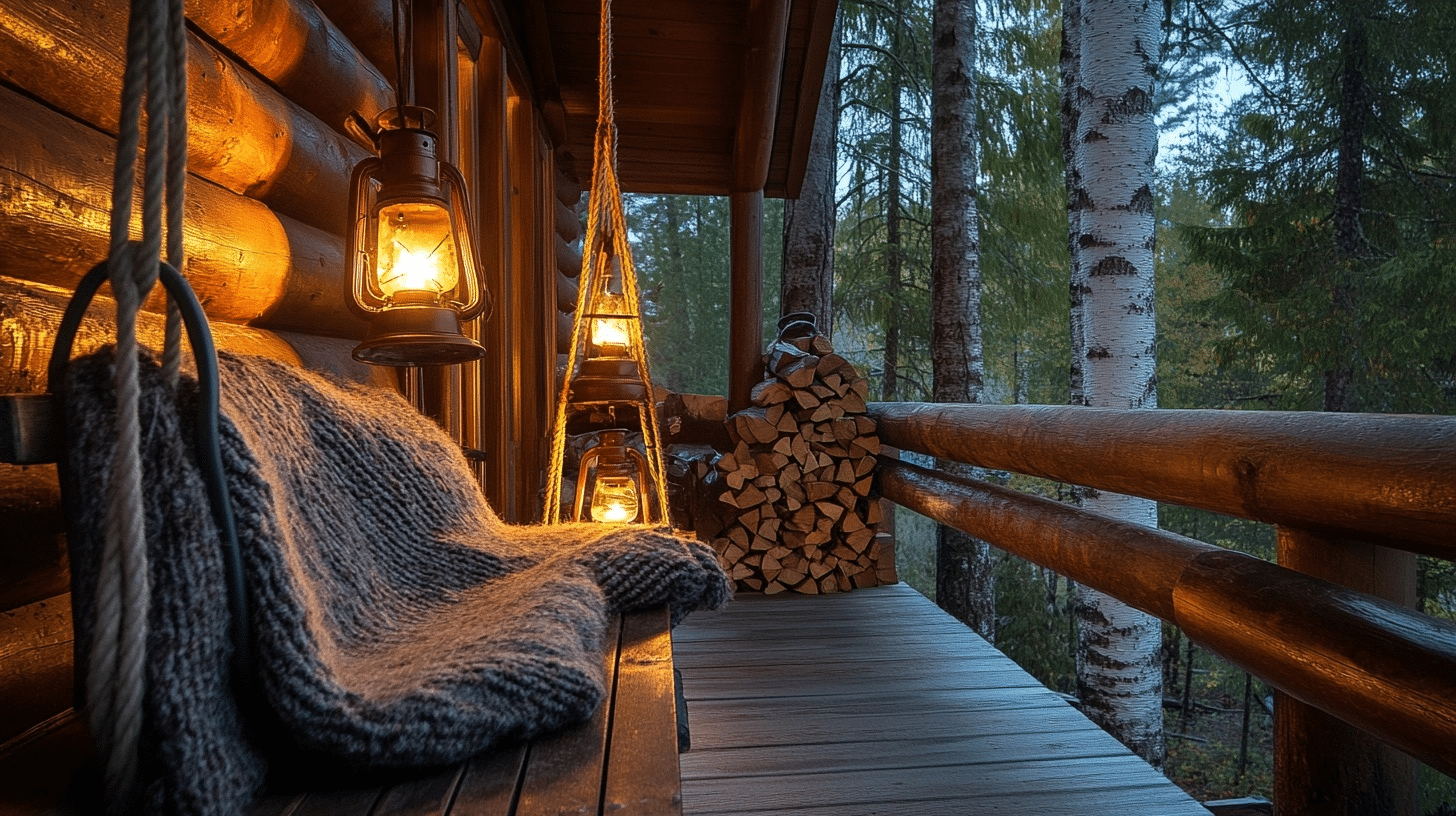 Woodsy_Log_Cabin_Porch_with_Vintage_Lanterns