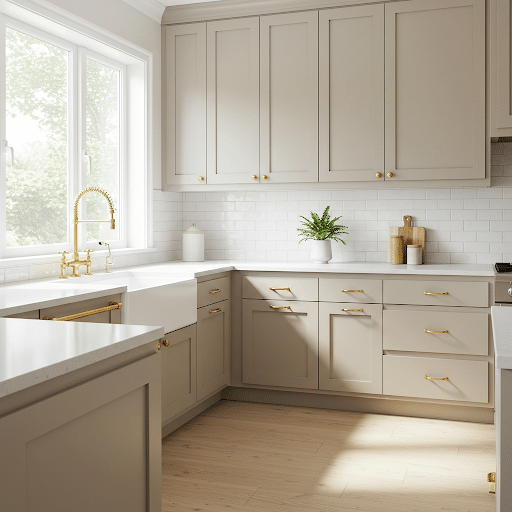 Anew_Gray_Shaker_Kitchen_Cabinets_with_Brass_Hardware
