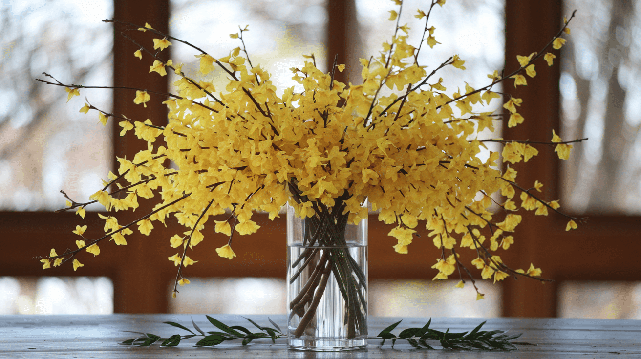 Forsythia_Branches_in_a_Tall_Glass_Vase