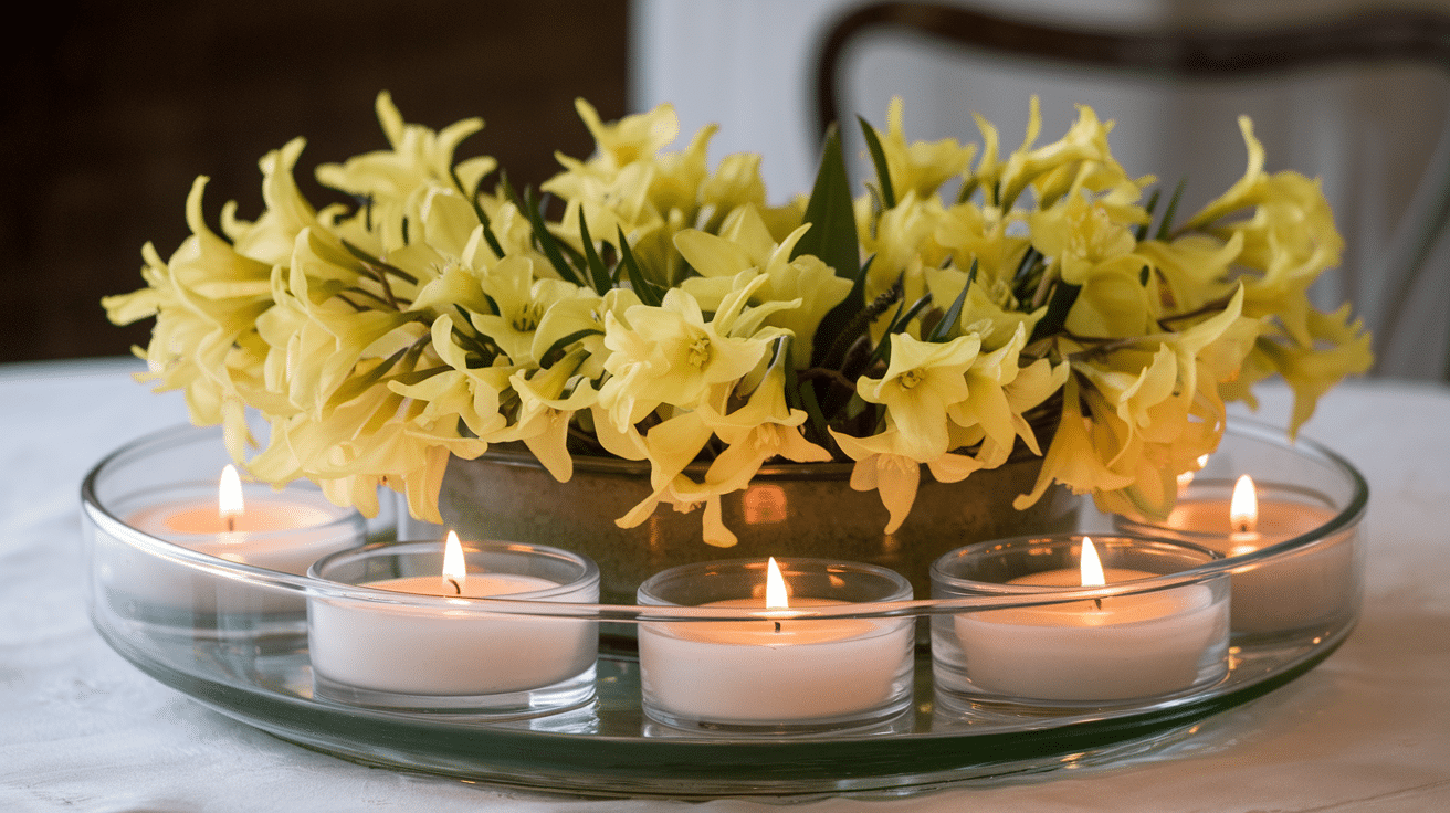 Forsythia_Centerpiece_with_Floating_Candles