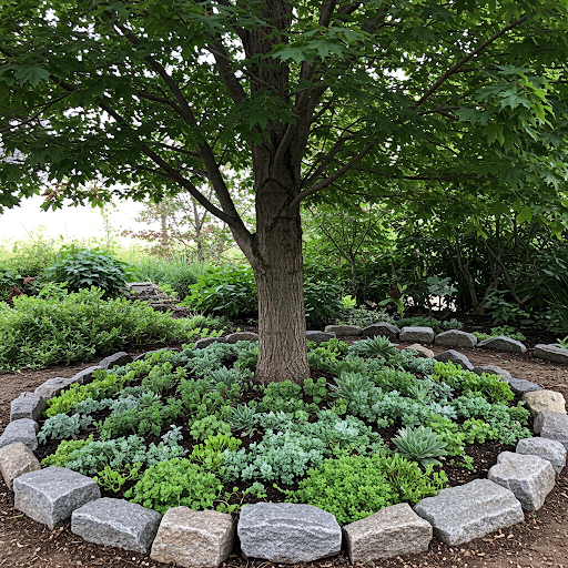 Rooted_Succulent_Rock_Garden_Around_Trees