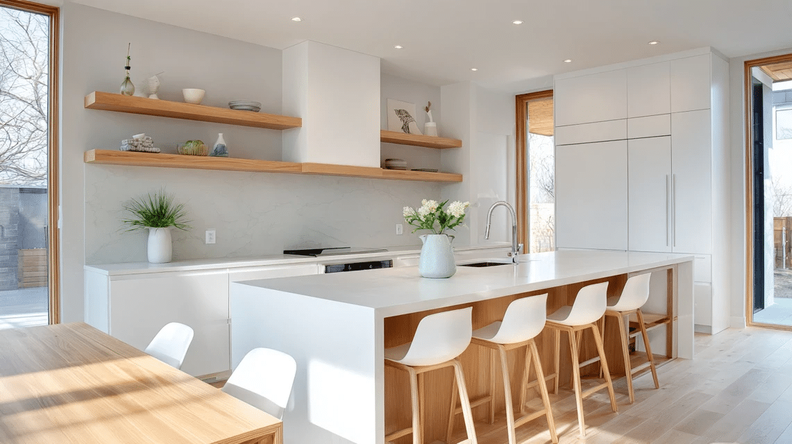 All-White Kitchen with Natural Wood Accents