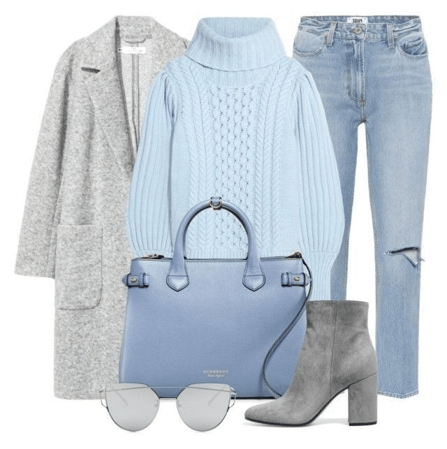 Dusty Blue Sweater and Jeans Outfit