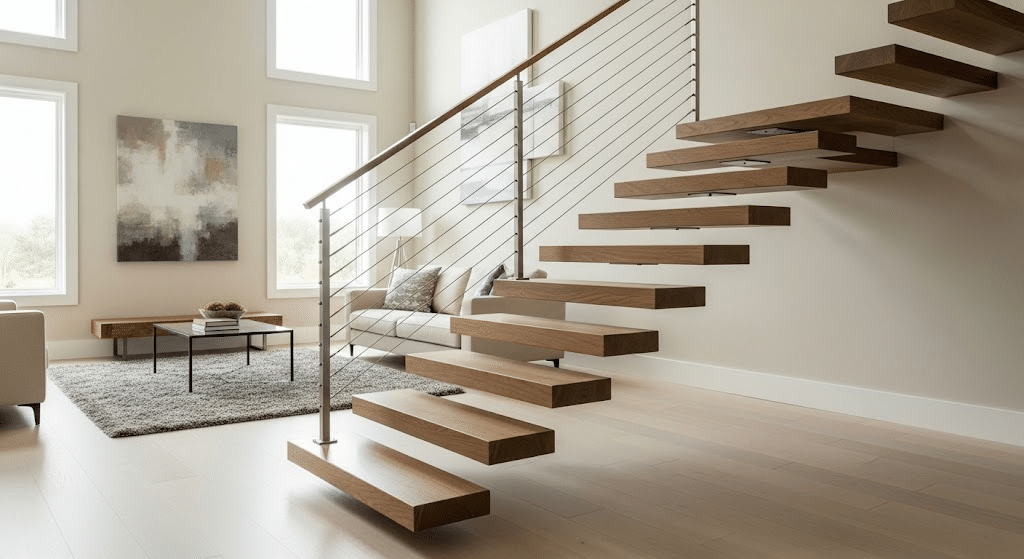 Floating Treads with Cable Railing