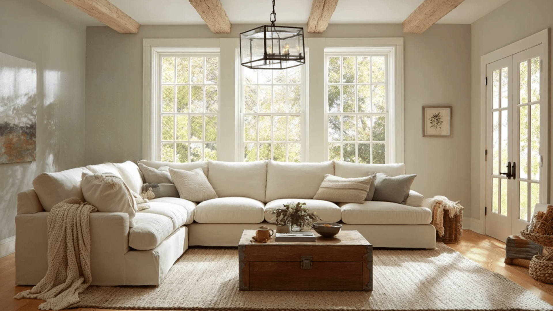 Oversized Sectional in Cream Linen