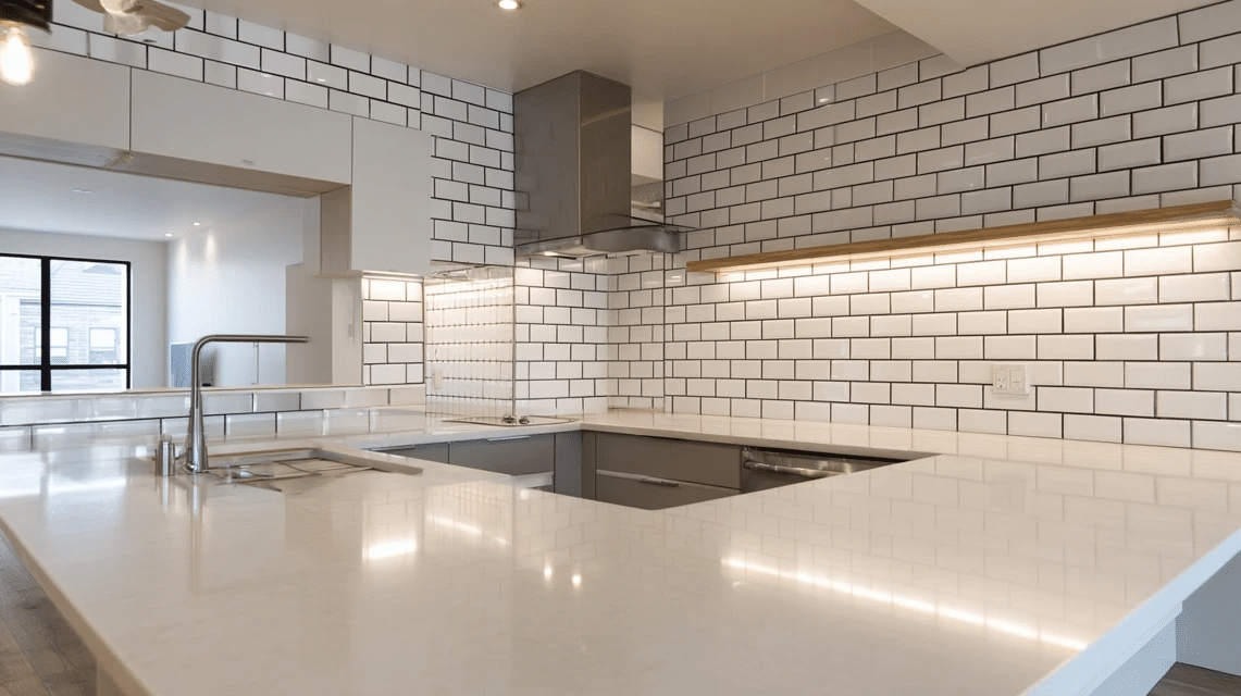 Subway Tile Backsplash with Thick Grey Grout