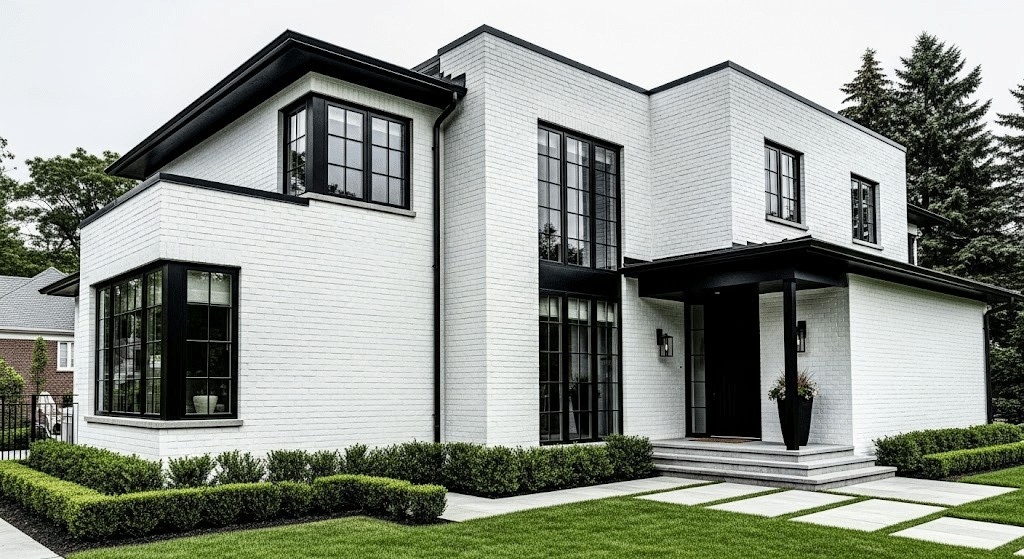 White Brick House with Black Trim