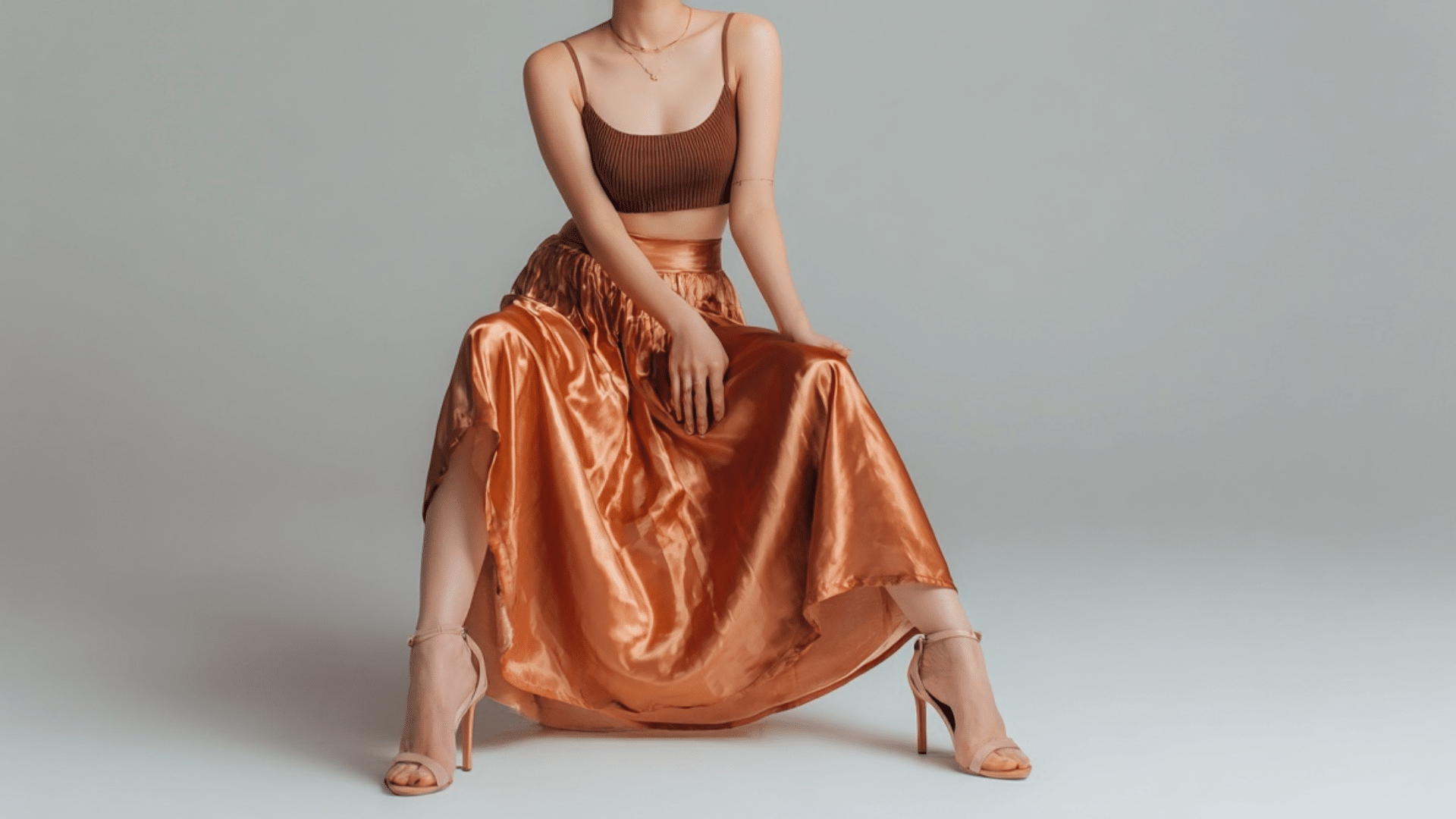 11. Copper Satin Skirt with Mocha Crop Top