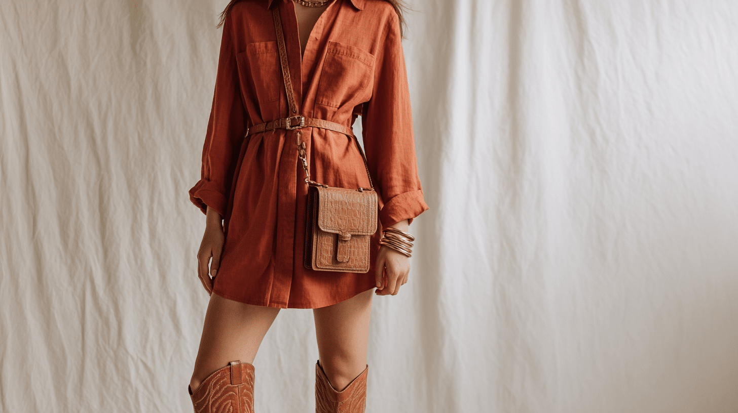 Cinnamon Shirt Dress with a Wide Belt