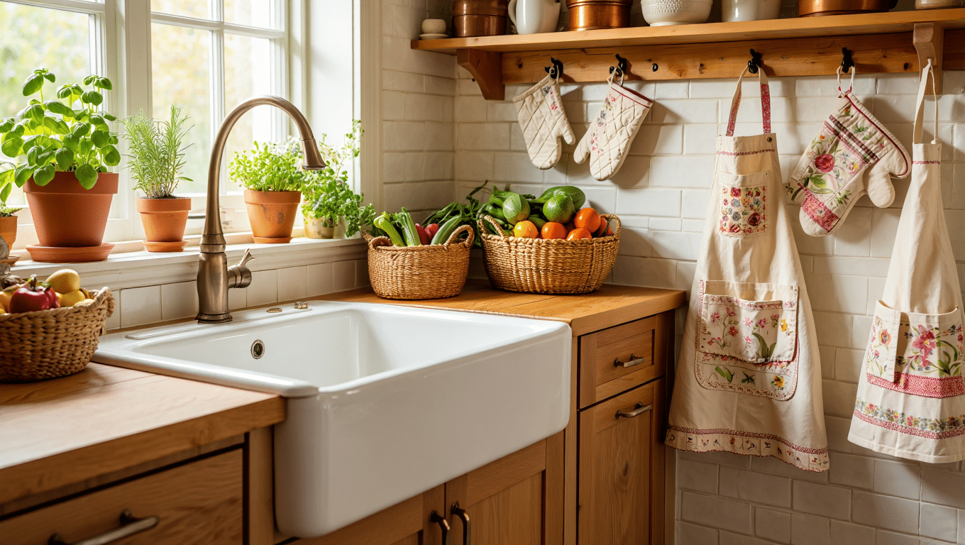 aprons and handmade oven mitts