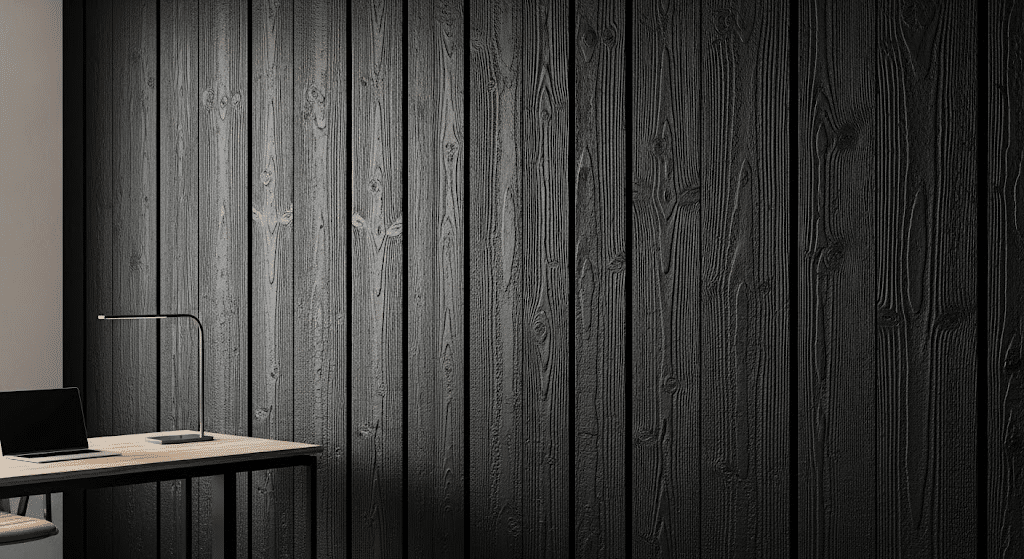 charred wood wall paneling