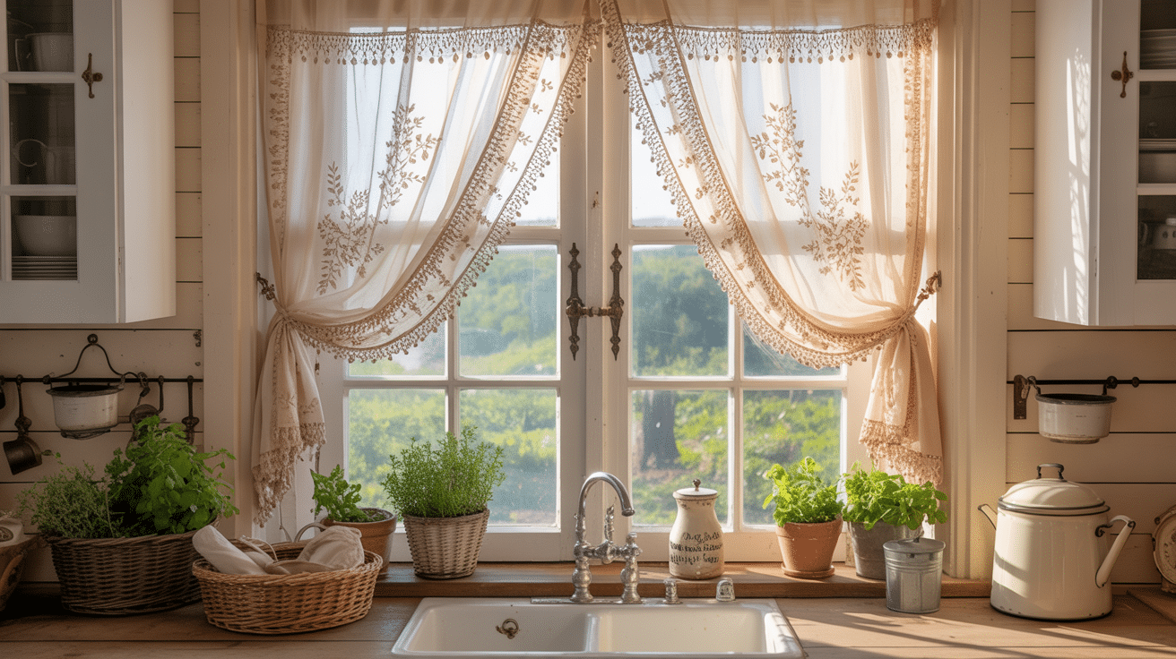 delicate lace or floral curtains