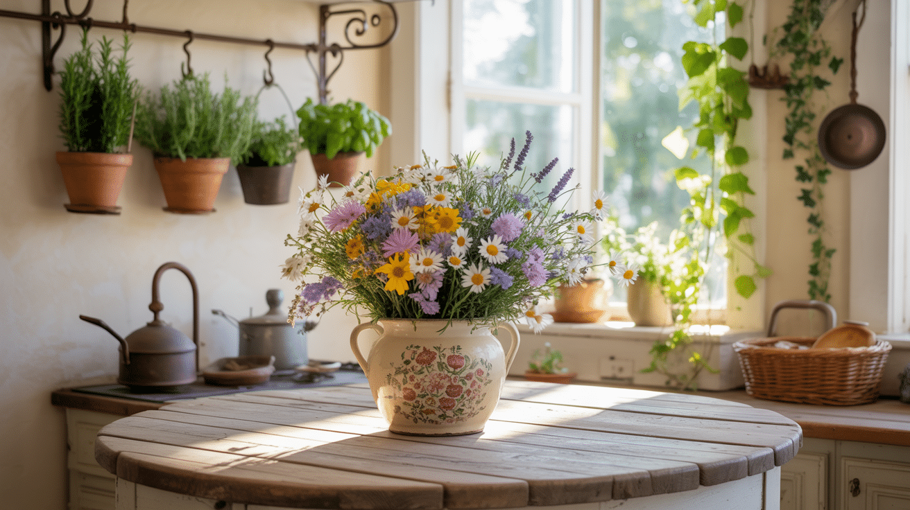 fresh flowers and indoor plants