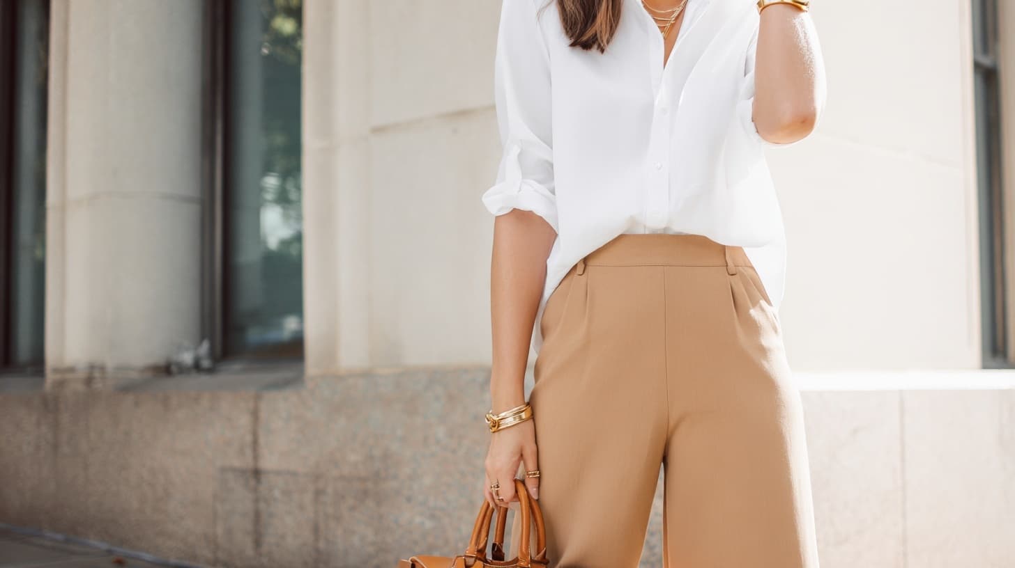 white and tan outfit