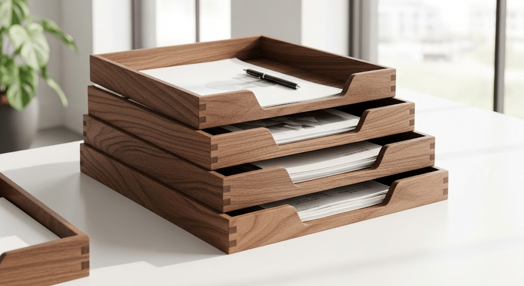 wooden document trays