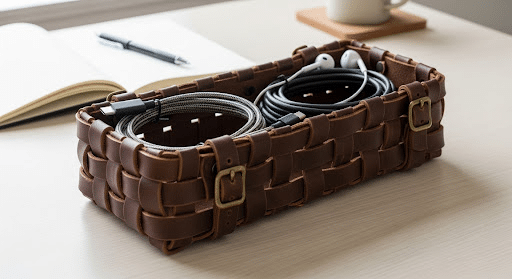 wooven leather cable organizerr