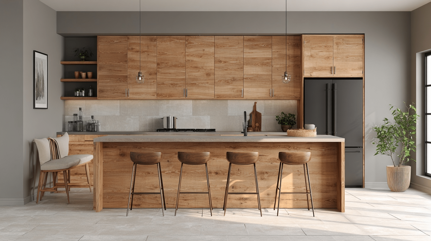 anew gray with honey oak cabinet
