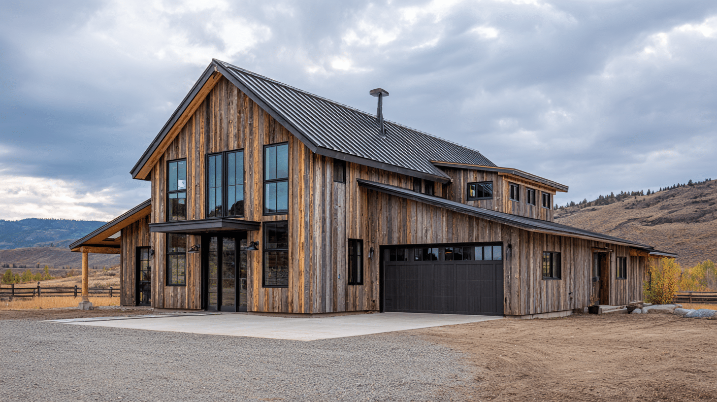 barn style home with black windows