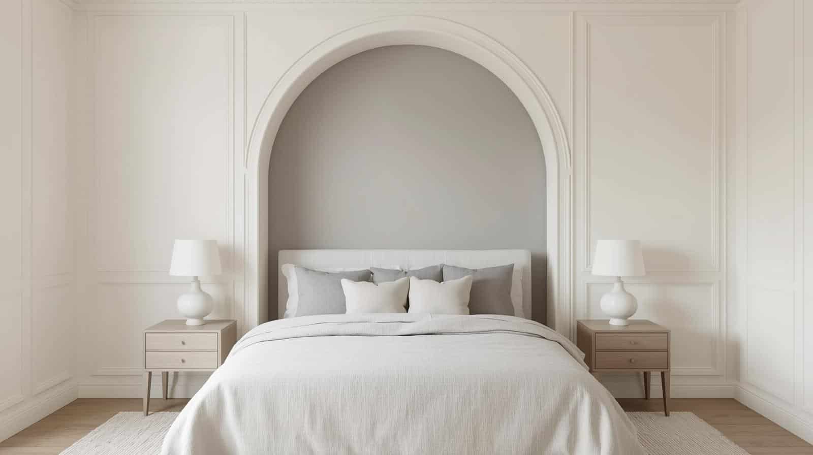 bedroom with repose gray accent wall