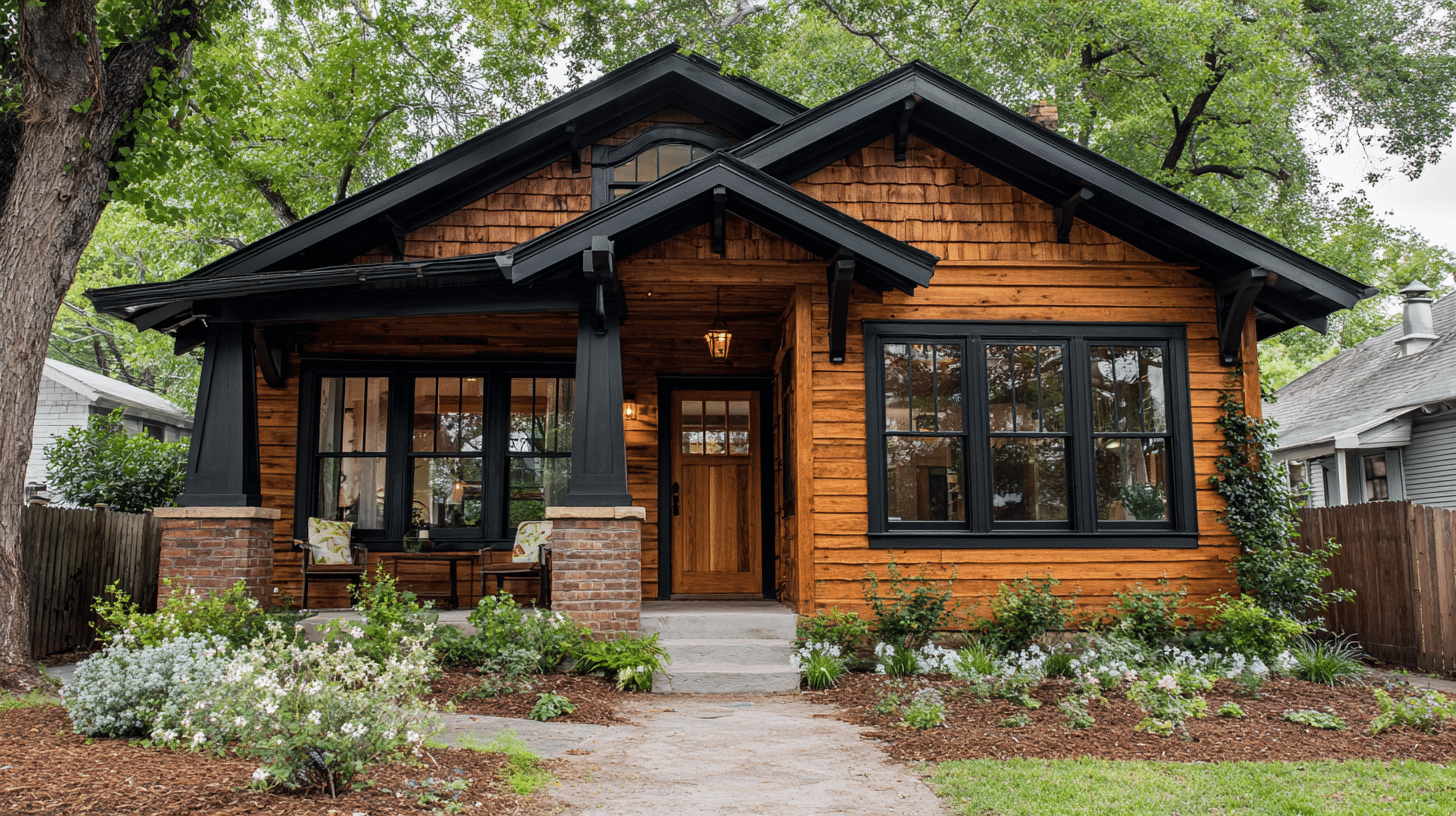 craftsman bungalow with black trim