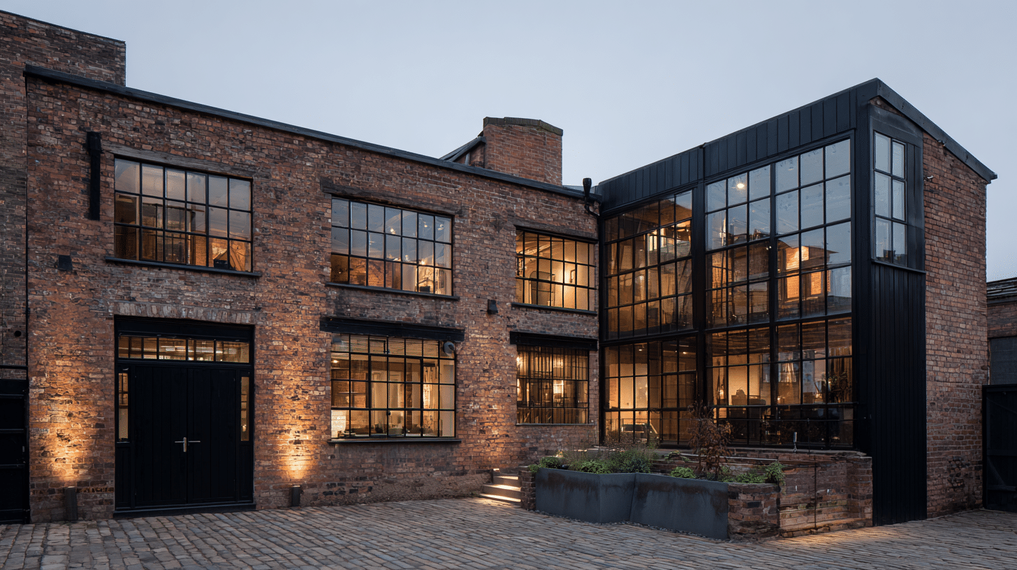 industrial loft with black windows