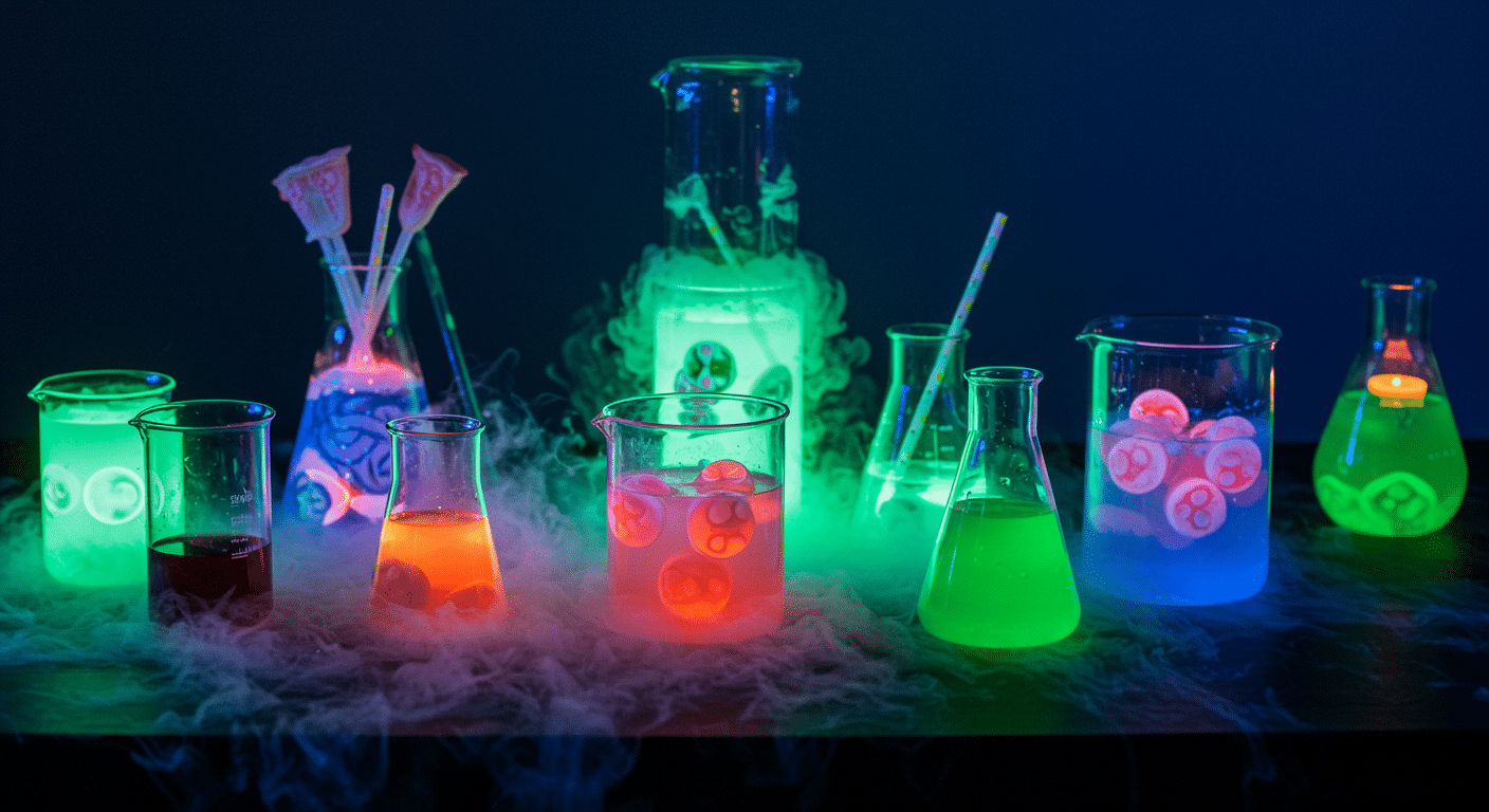 mad scientists laboratory cover tables with beaker