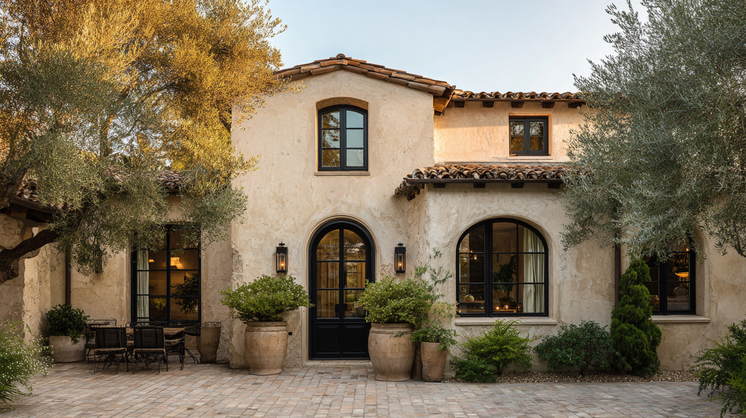 mediterranean villa with black trim