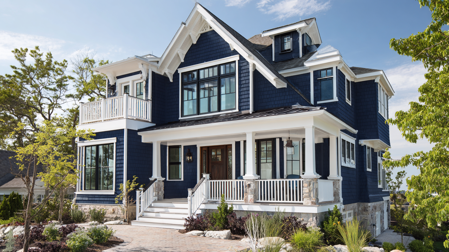 navy blue siding with black trim