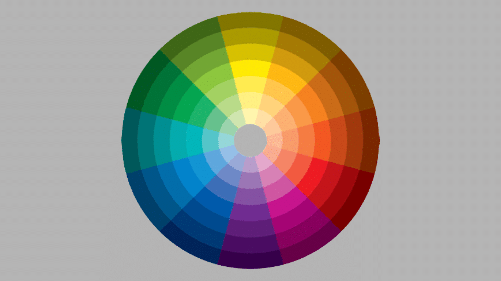 Detailed colour wheel showing layered shades of red, orange, yellow, green, blue, and purple colors