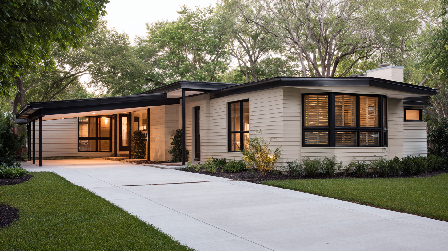 ranch home with black windows