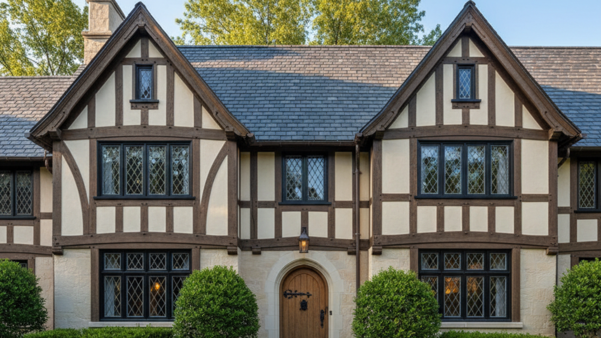 tudor style with black window frames