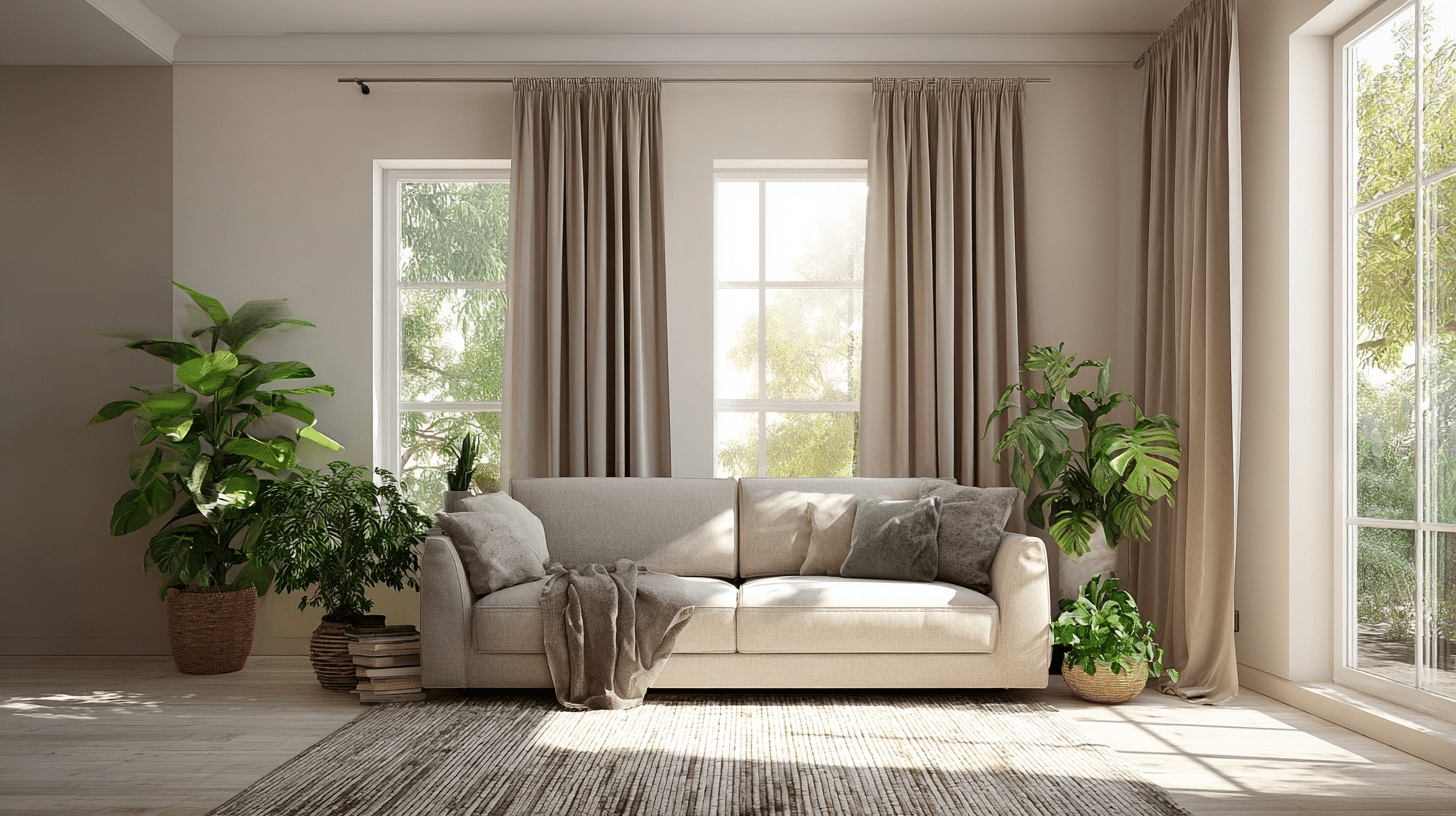 use taupe curtains to soften windows