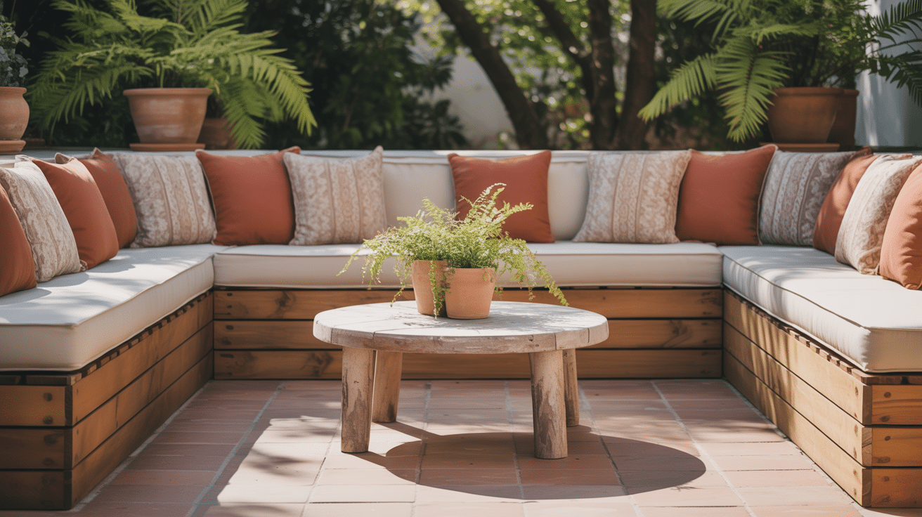 wraparound bench seating along edges