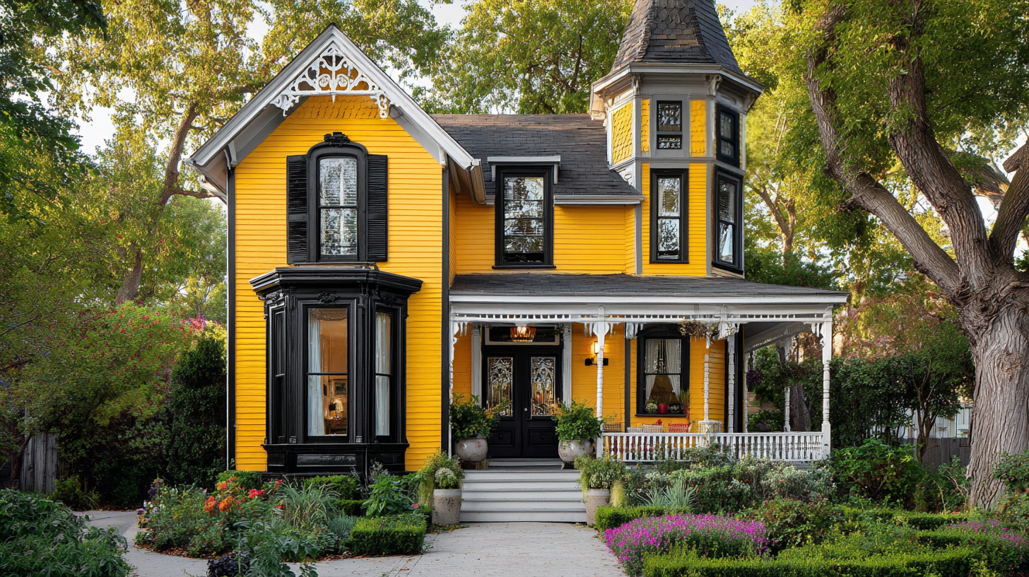 yellow house with black windows