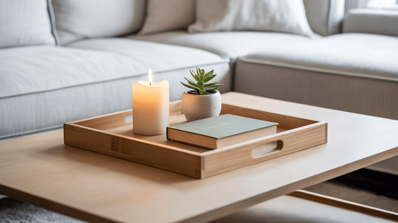 10 keep a neat coffee table with candles or greenery