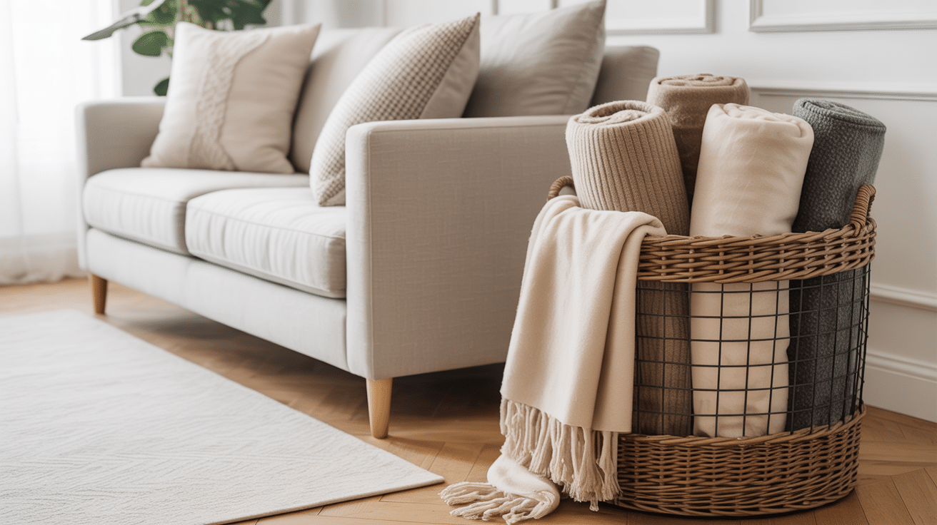 24 use textured baskets for extra blankets