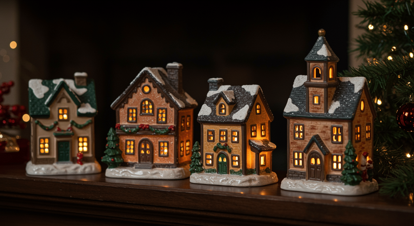 ceramic village houses with soft lights