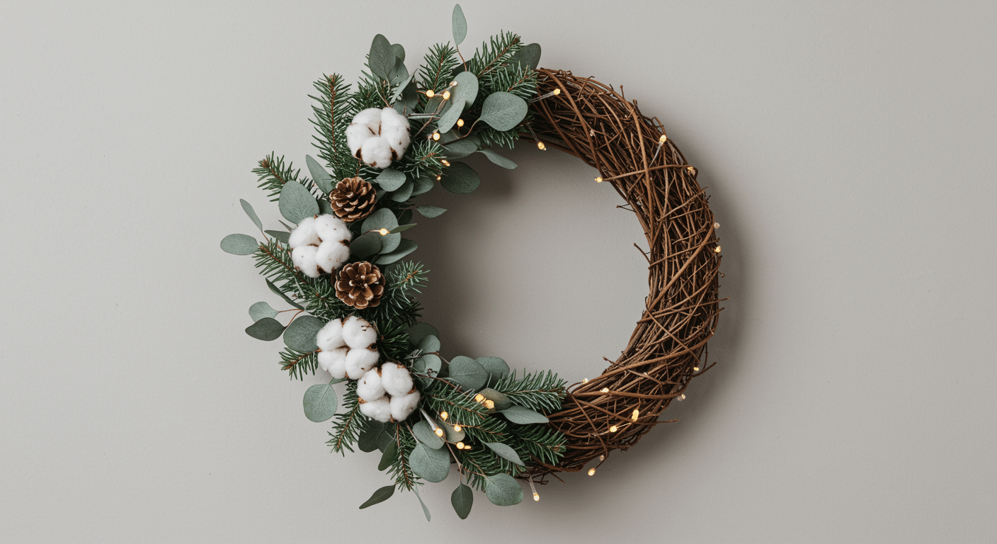 eucalyptus and cotton stem wreath
