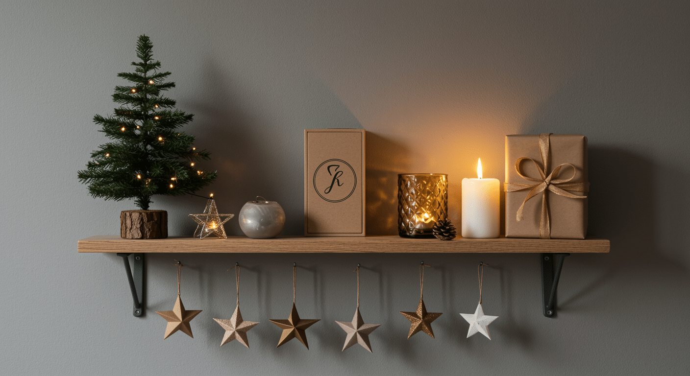 floating shelf holiday vignette