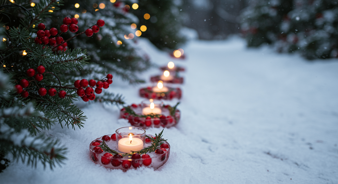 ice luminaries with cranberries