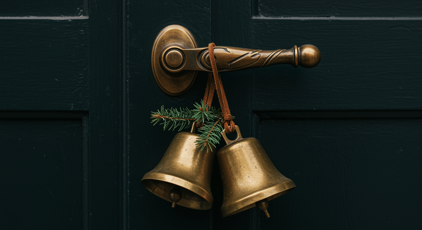 oversized sleigh bells on door handle