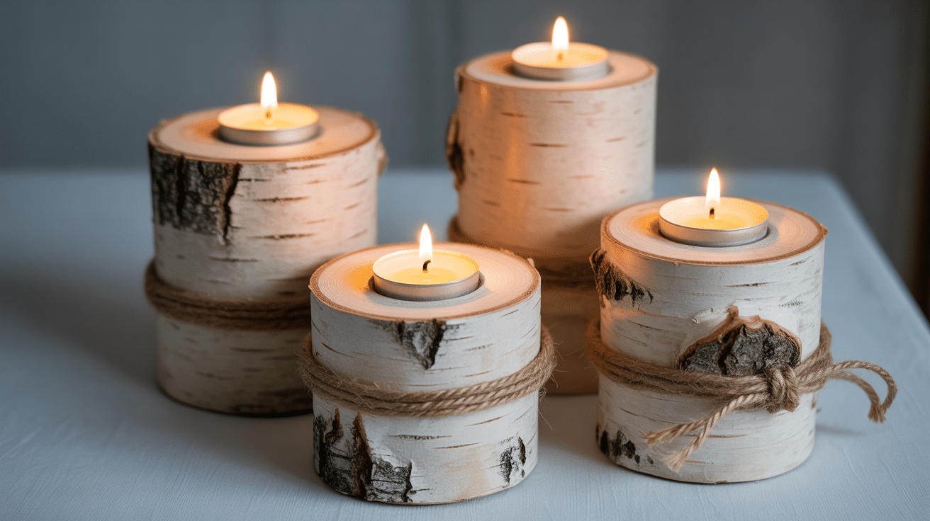 white birch logs with candles