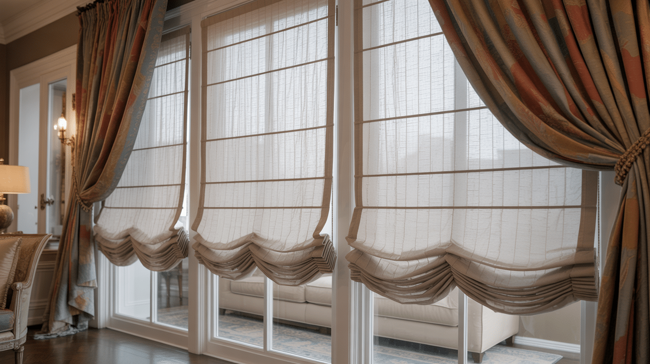 full length drapes with roman shades