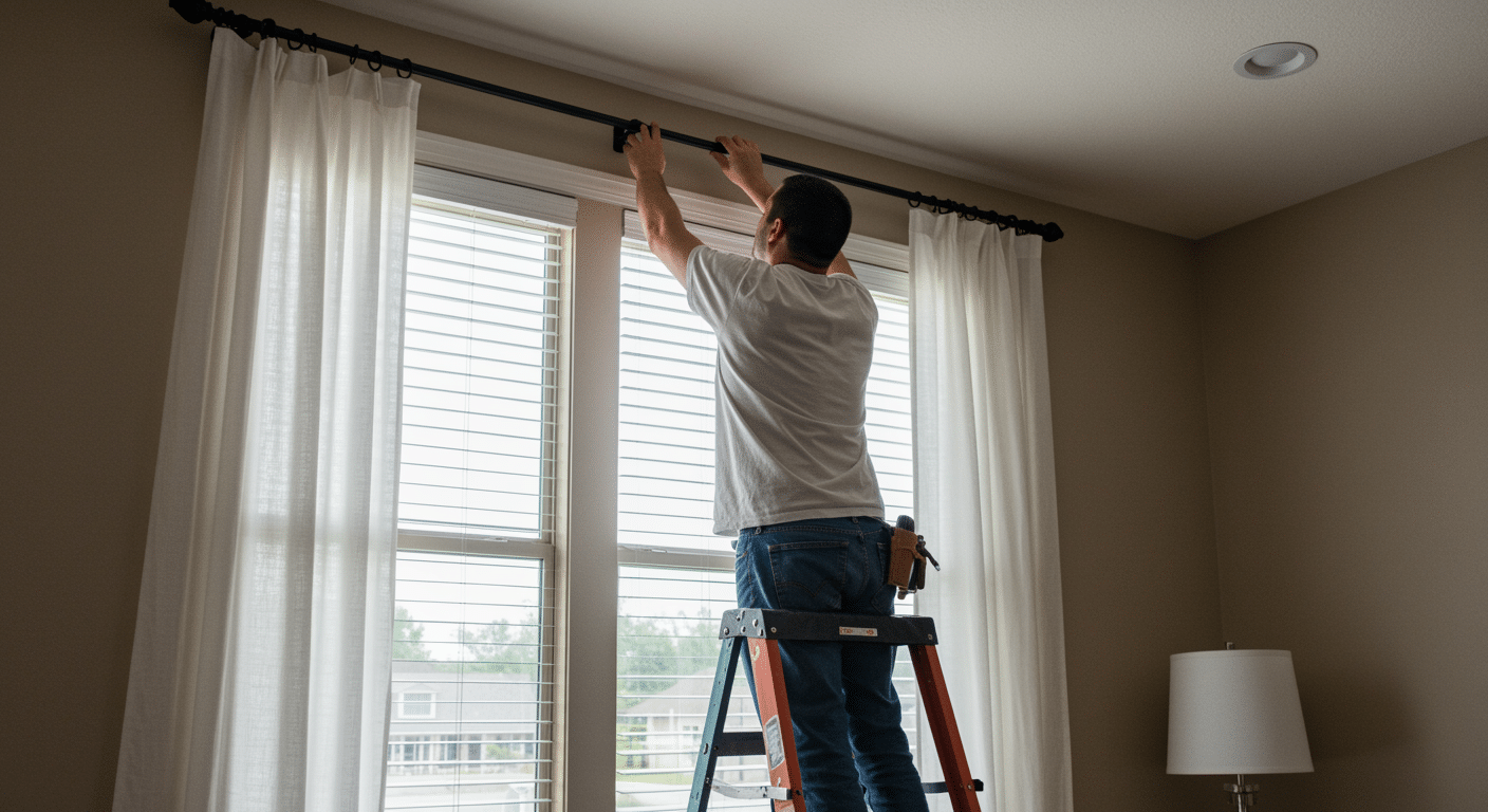 how to install curtains over blinds step by step