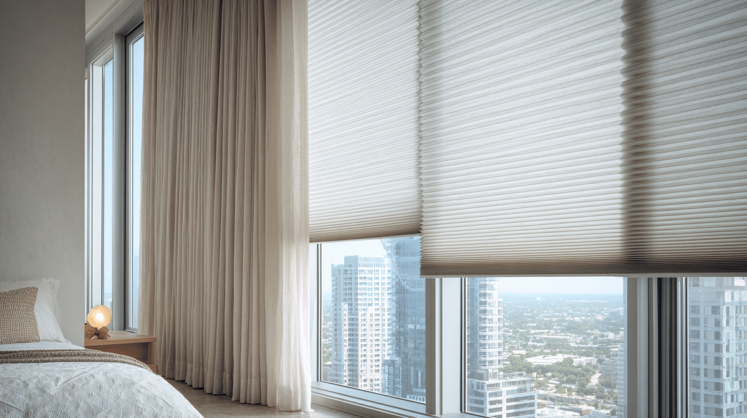 neutral panels with honeycomb blinds