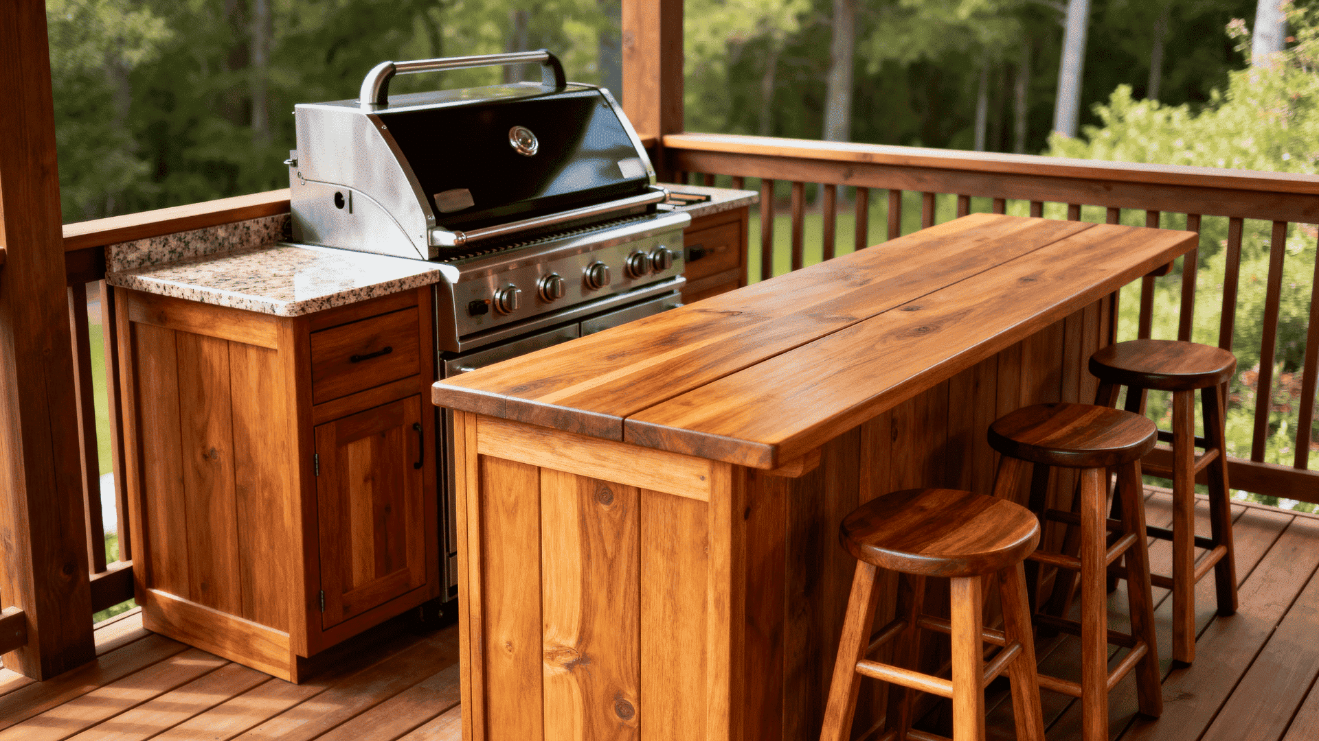outdoor kitchen station with bar seating