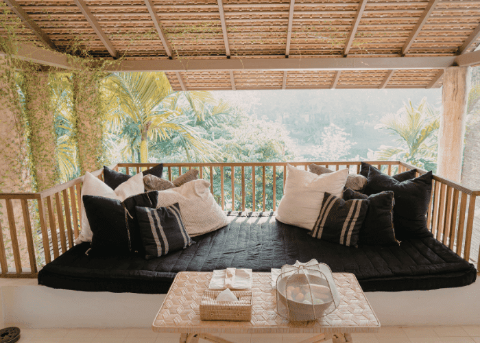 Tropical balcony lounge area