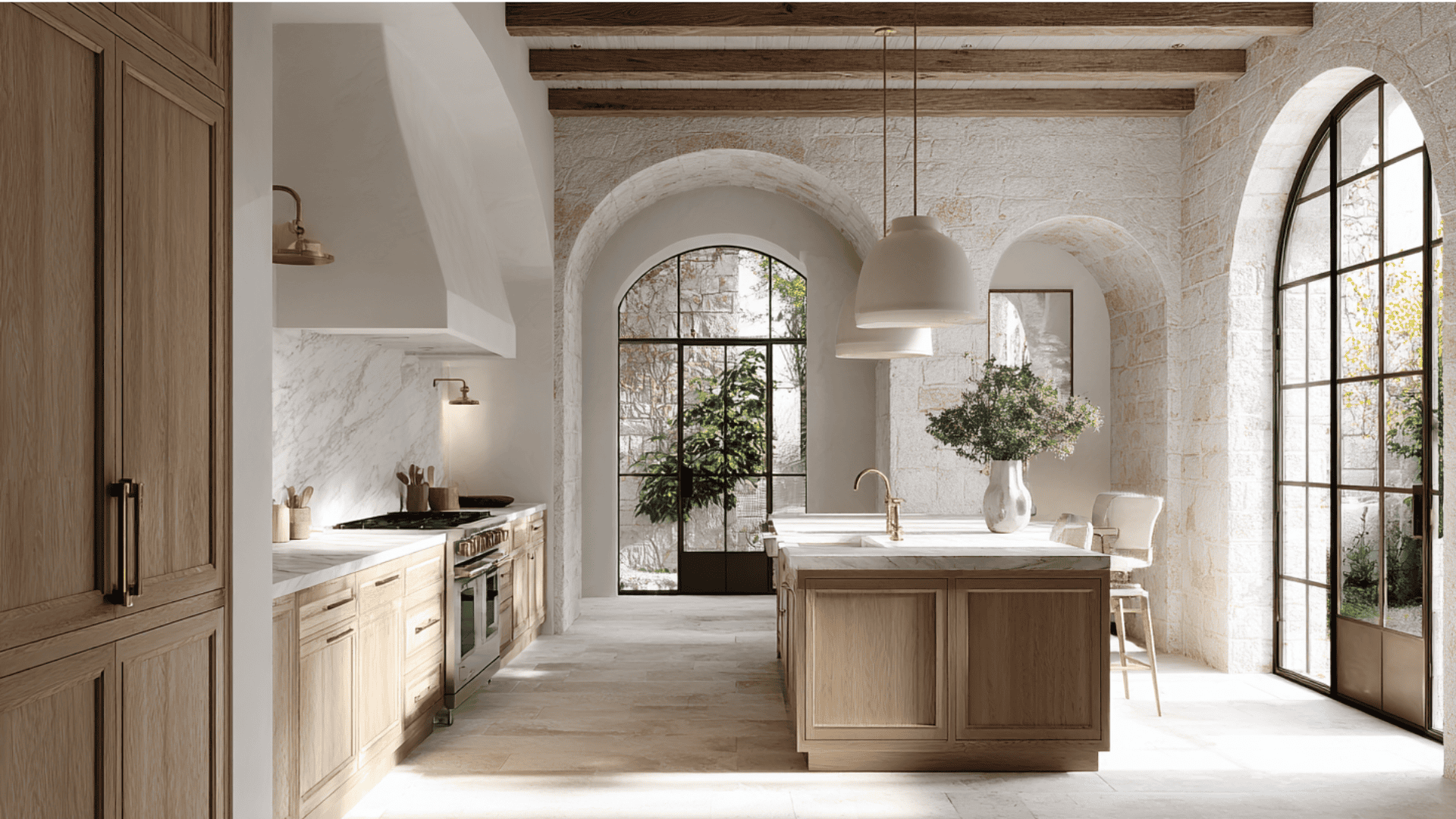 A bright kitchen featuring a large window and elegant wooden cabinets. (2)