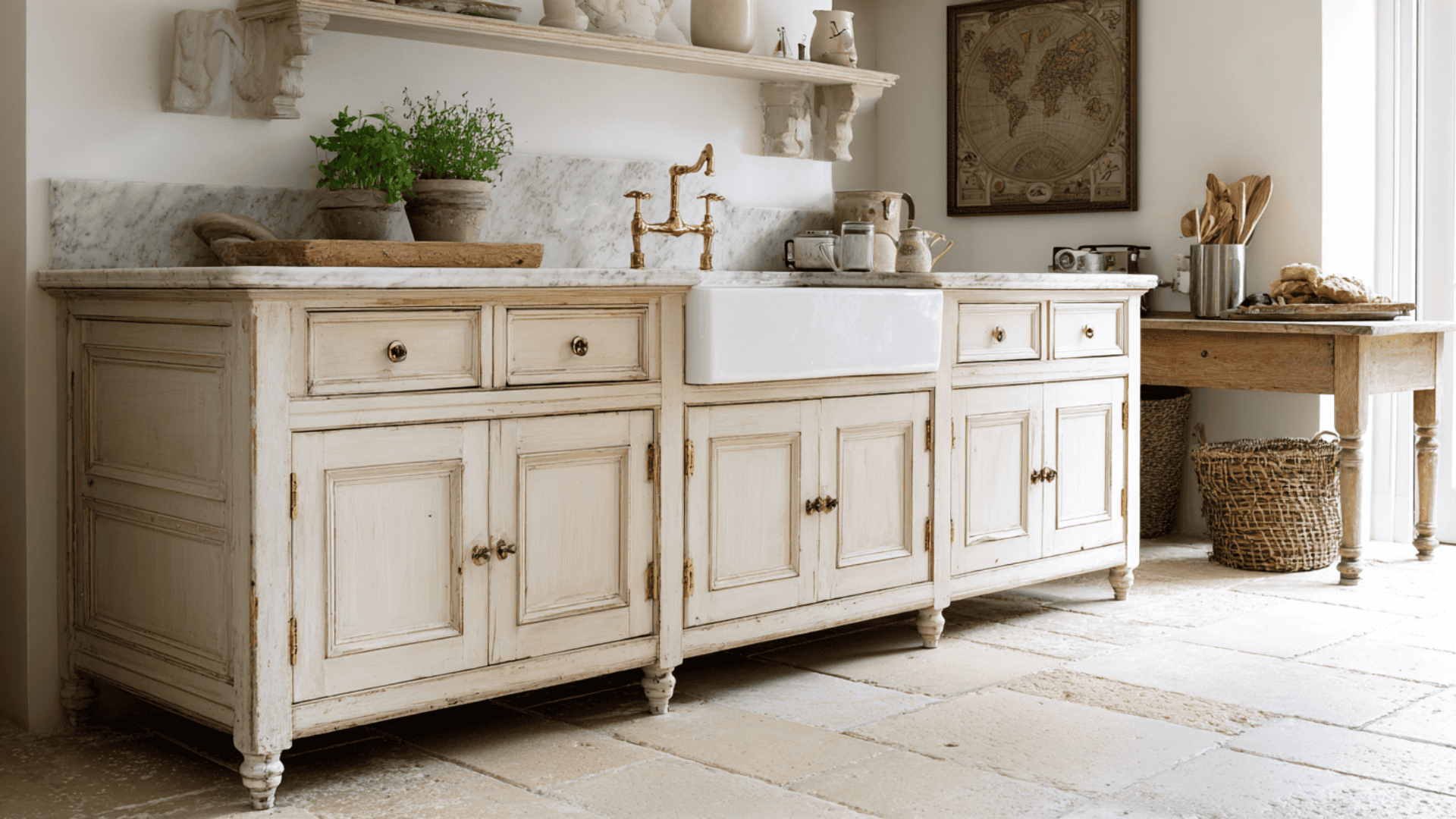 A kitchen featuring a sink and a cabinet, showcasing a clean and organized cooking space. (1)