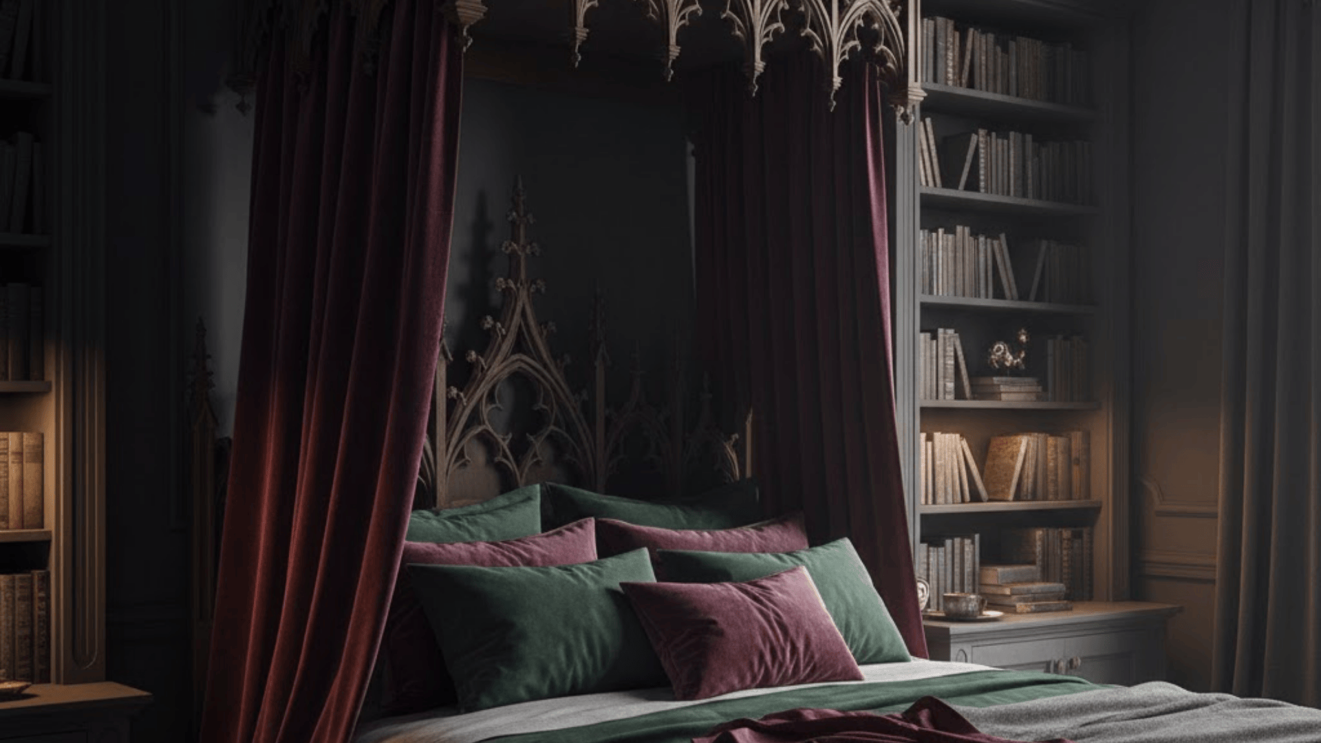 gothic dark academia bedroom